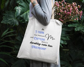 Caffeine tote- Bag - 100% Cotton Fabric with Unique Phrases - Everyday Carryall for All Ages, Ideal Gift for Friends and Family