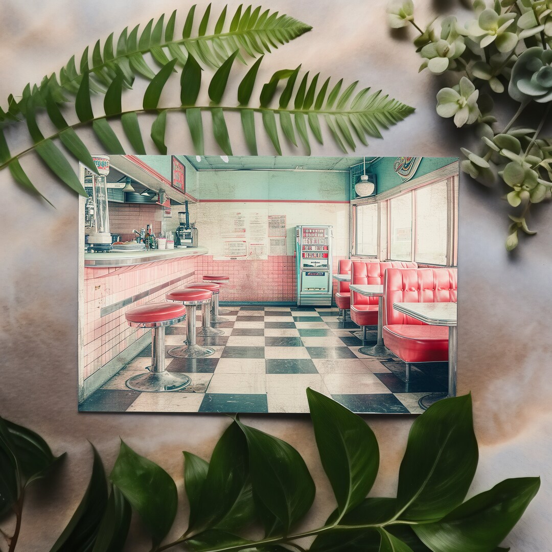 Vintage Diner Wall Art, Retro 50s Style Kitchen Decor, Large Canvas