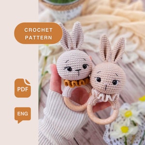 Crochet bunny baby rattle pattern Amigurumi bunny toy Bunny toy tutorial Cute baby shower gift Easy crochet pattern Amigurumi cute animals