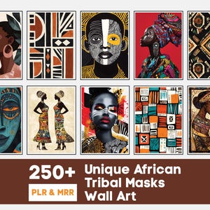 500+ African Wall Art Bundle | Tribal Masks Afrocentric Patterns | PLR & POD License
