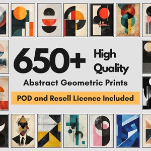 May include: A collection of 650+ high quality abstract geometric prints. The prints feature a variety of colours and shapes, including circles, squares, triangles, and lines. The prints are perfect for adding a modern touch to any room.