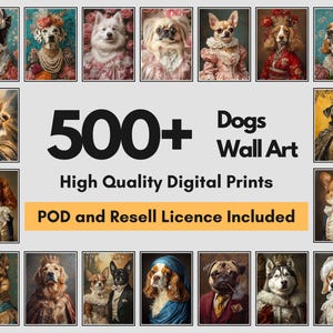 Plus de 500 portraits de chien royal | vintage, art baroque aristocrate | Licence PLR et POD