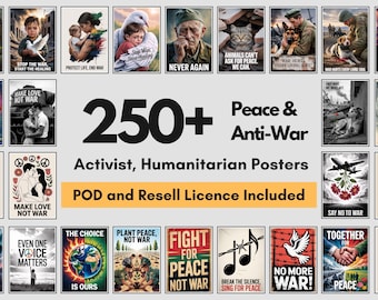 250+ Peace, Anti-War Poster Bundle | Printable Activist, Protest Art | PLR & POD License