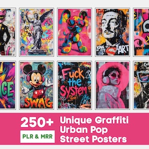 Paquete de más de 250 grafitis para pared / Pop urbano, impresiones callejeras / Licencia PLR y POD