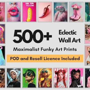 500 Eklektische Maximalist Wand Kunst Bündel, kräftige bunte druckbare Poster, funky ästhetische Dekorationen, digitale Kunst Drucke, sofortiger Download