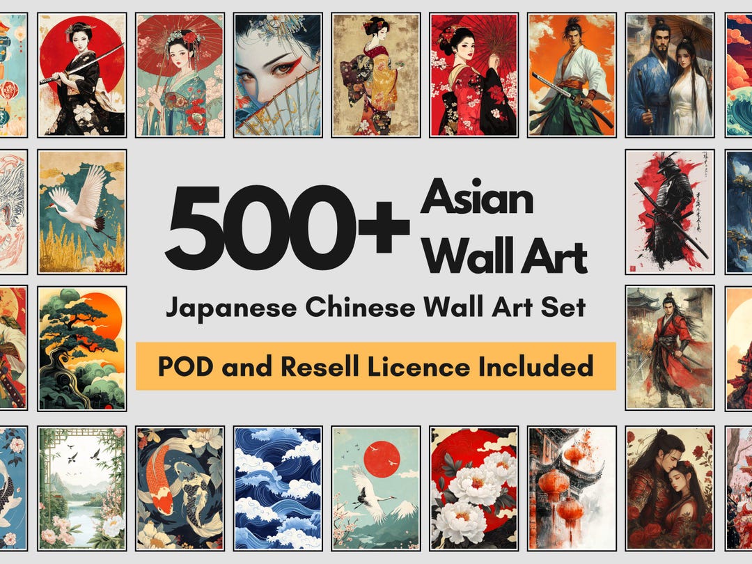500+ Vintage Asian Wall Art Set | Japanese Geisha Samurai Prints | PLR ...