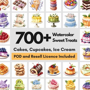 700 Sweet Treats Clipart Bundle | Cakes, Cupcakes, Ice Cream, Candy Set | Bakery Illustrations | Food Graphics for Sublimation & Craft