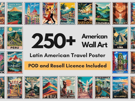 250+ Vintage South America Posters | Retro Latin American Travel Art | PLR & POD License