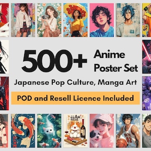 500 Anime Aesthetic Wall Art Bundle | Printable Digital Art Pack | Japanese Pop Culture, Retro Manga, Urban Fashion & Samurai Poster Set