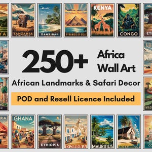 250 Africa Travel Poster Bundle | Vintage Wall Art | Printable African Landmarks & Safari Decor | Ready to Print Digital Download