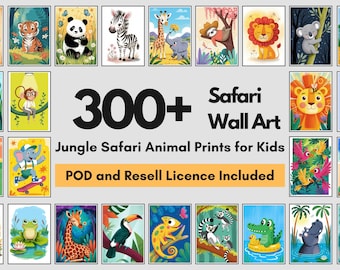 300+ Jungle Animal Nursery Art | Safari Baby Animal Prints | PLR & POD License