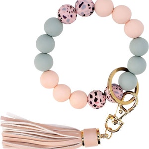 Chaveiro pulseira de silicone chaveiro pulseira com borla de couro chaveiro de pulso pulseira de silicone grânulo chaveiro para mulheres meninas
