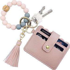 Llavero cartera pulsera pequeña tarjetero pulsera llavero monedero brazalete borla cuentas llaveros para mujer