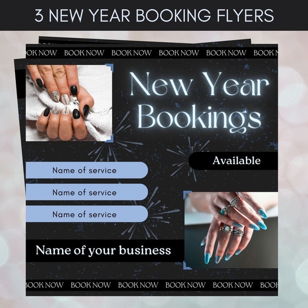 New Year Booking Flyers, January Bookings, Booking Now, Bookings Available, Appointment Flyer, January Calendar Flyer, Hair, Nails, Lashes