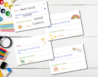 Kids Fill-in Thank You Cards – 4 Fun Designs (Printable)