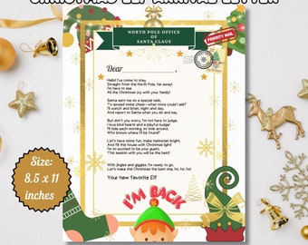 Elf Ankunft Brief vom Weihnachtsmann, zuerst Elf Hinweis (druckbare PDF)