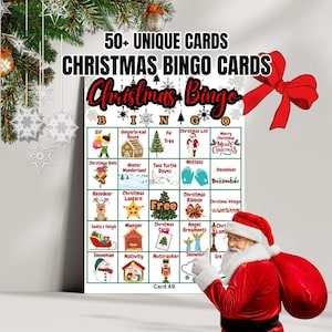 Printable Christmas Bingo Game: 50 Unique Cards (Digital Download)