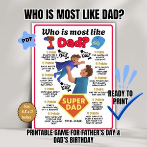 Who is Most Like Dad Game | Funny Father’s Day Printable | Dad Birthday Party Game | Father’s Day Birthday Activity for Kids & Family