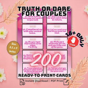 Juego de Verdad o Reto para adultos y parejas, imprimible, con tarjetas de preguntas de Verdad o Reto, juego para parejas, divertido juego de fiesta para una cita nocturna