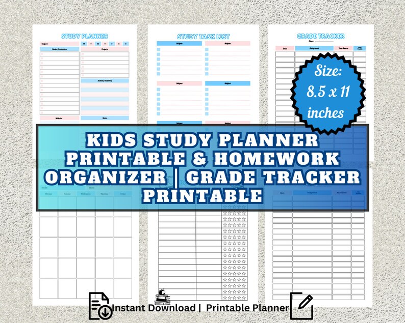 Kids Study Planner Printable Homework Organizer Student Study Planner ...