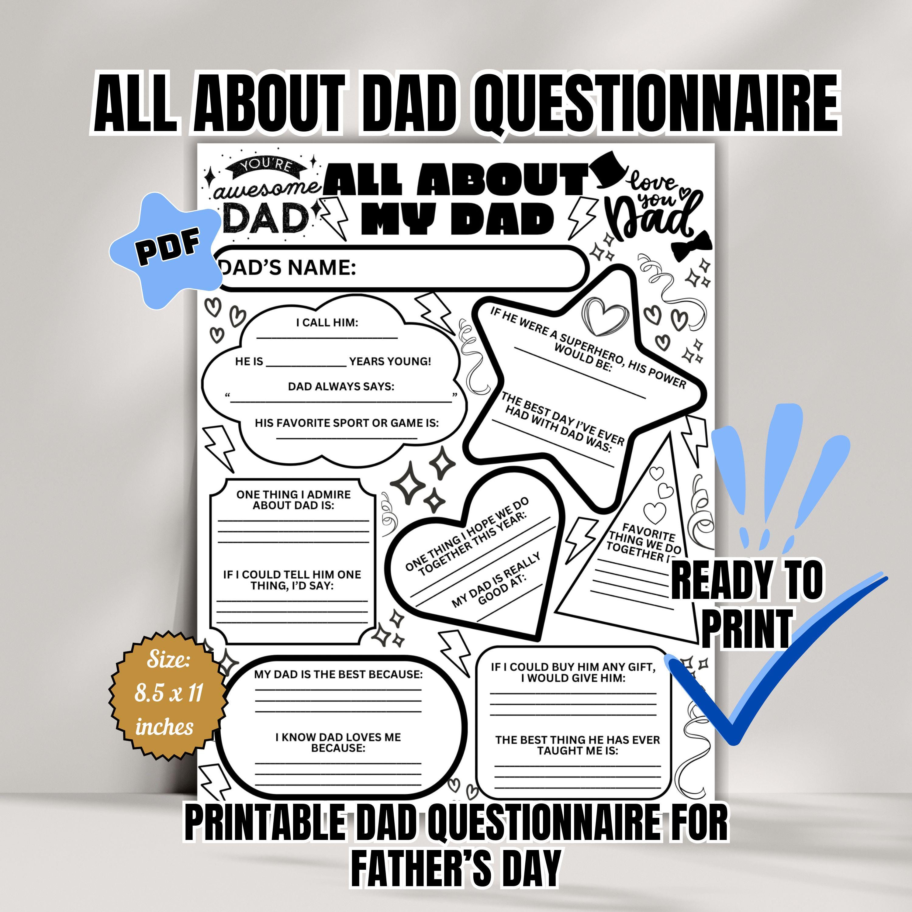 All About My Dad Printable Questionnaire | Father's Day Keepsake (PDF ...
