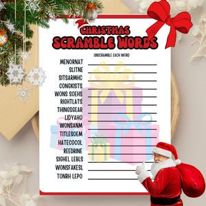 Printable Christmas Word Scramble Game | Christmas Party Games | Christmas Activity Word Game | Holiday Party Games | Family Christmas Games