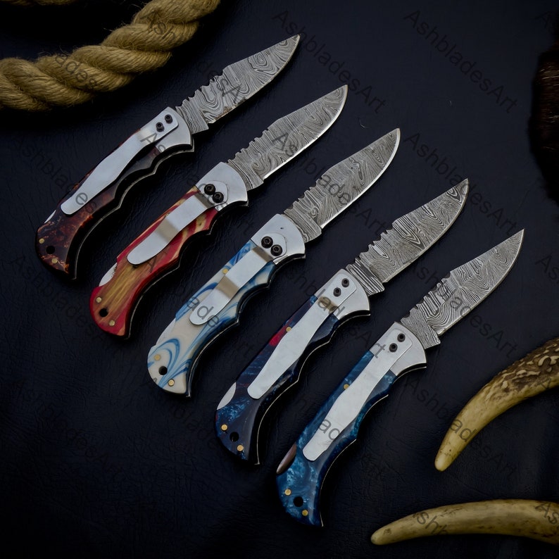 5 POCKET FOLDING KNIFE Custom Handmade Damascus Steel Fold Knives
