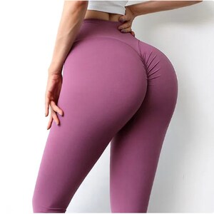 Pantalons de sport femme, Pantalons de yoga faits main, Collants de couleur unie sans couture pour femmes, Pantalons de sport taille haute élastiques pour femmes Plum Purple