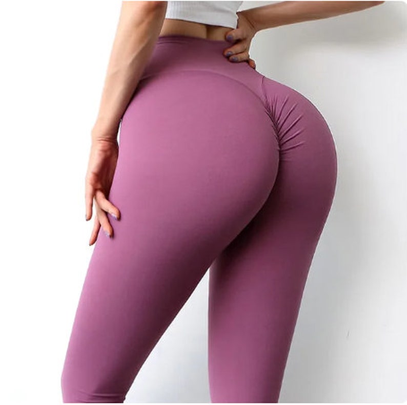 Pantalons de sport femme, Pantalons de yoga faits main, Collants de couleur unie sans couture pour femmes, Pantalons de sport taille haute élastiques pour femmes Plum Purple