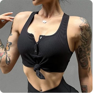 2024 Pad Nylon Bra, Button Knot Fitness Bra, Handmade Running Sports Yoga Bra, Women Quick Dry Crop, Top Push Up Workout Running Vest Black