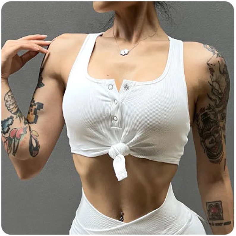 2024 Pad Nylon Bra, Button Knot Fitness Bra, Handmade Running Sports Yoga Bra, Women Quick Dry Crop, Top Push Up Workout Running Vest White