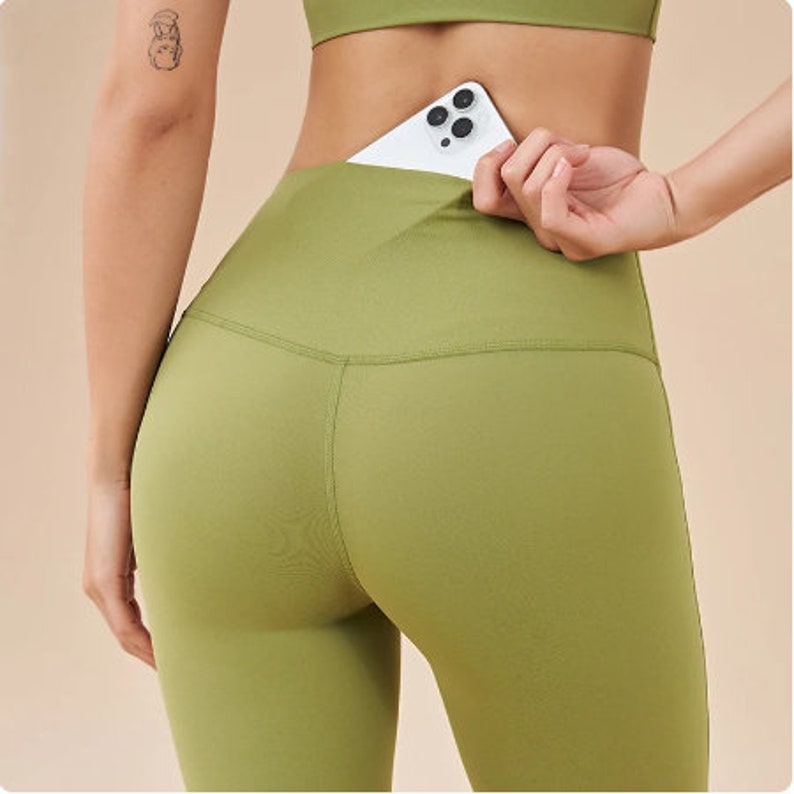 Gym Women's Pants, Handmade Yoga Leggings, Bell-bottoms Tight Elastic Breathable Sports Pants, Back Waist Pocket Women's Pants zdjęcie 7