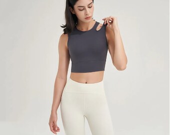 Haut en lycra pour femme, gilet de sport fait main, hauts courts de yoga pour salle de sport, soutien-gorge amovible élastique respirant pour femme