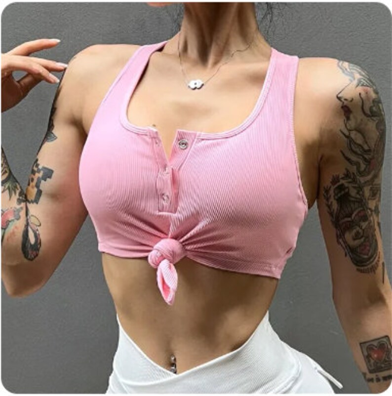 2024 Pad Nylon Bra, Button Knot Fitness Bra, Handmade Running Sports Yoga Bra, Women Quick Dry Crop, Top Push Up Workout Running Vest Pink