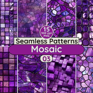 Padrões digitais PNG sem costura Mosaico Roxo Violeta fundo scrapbook artesanato texturas de papel de embrulho design para impressão Download instantâneo