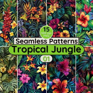Selva tropical Patrones sin fisuras naturaleza flores florales Hojas follaje bosque lluvioso bosque botánico Paraíso exótico PNG fondo de pantalla
