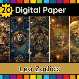 Puede incluir: 20 papeles digitales con un león sobre un fondo celestial. Los papeles son perfectos para scrapbooking, creación de tarjetas y otros proyectos de manualidades. Los papeles están en una gama de colores dorado, negro y blanco.