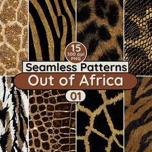 Animal Safari Seamless Patterns Out of Africa Carta digitale Giraffa Zebra Tigre Leopardo Stampe in nero e oro sfondo Tessuto per album