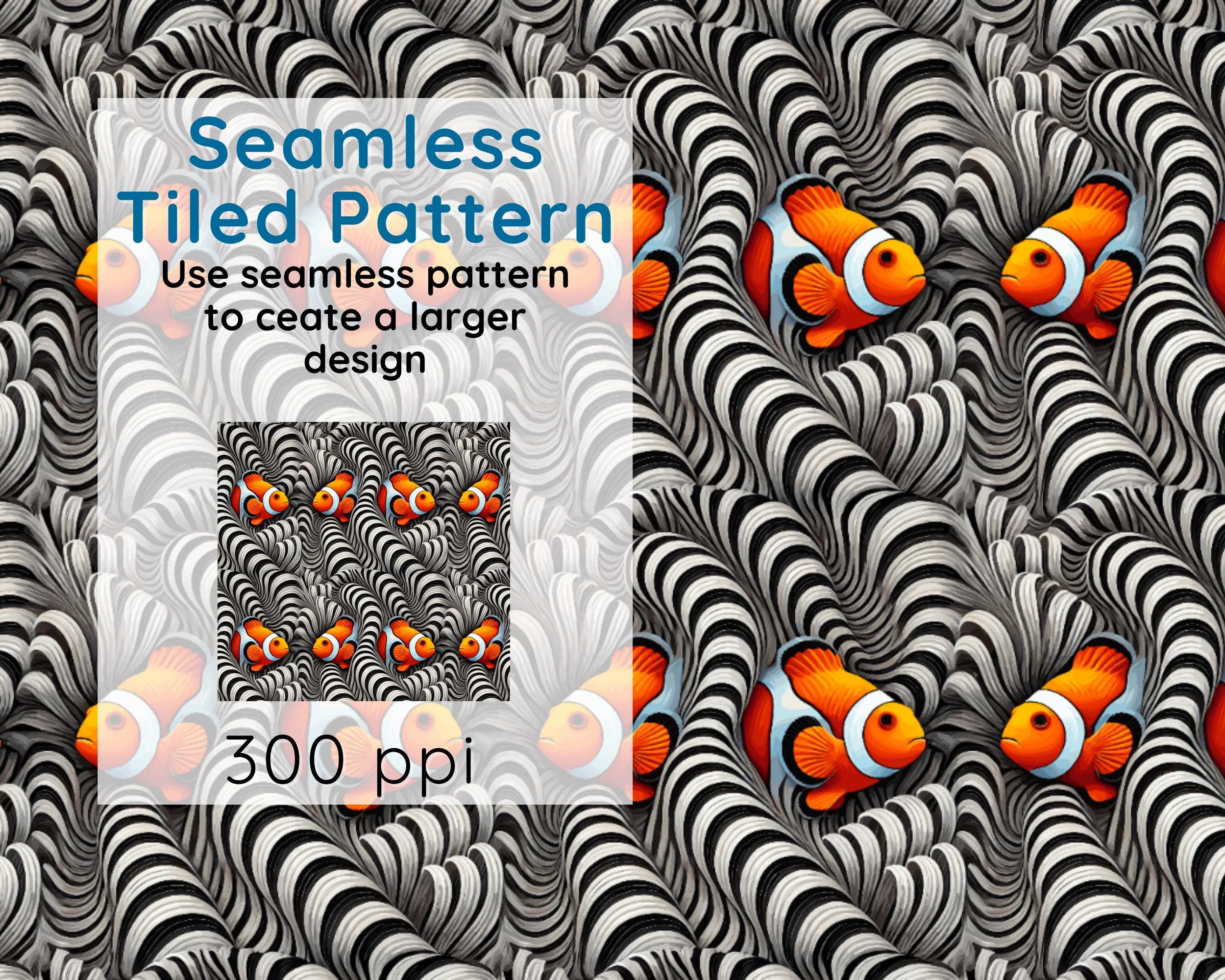 Clownfish Seamless Pattern: Ocean Fish Backgrounds (PNG & SVG) - Etsy