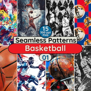 Basketball NBA Seamless Patterns PNG Hintergrund zum ausdrucken zum Downloaden für Karte Scrapbook Textil Stoff Tapeten Tumbler Journal Seiten