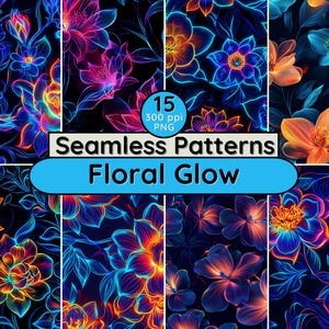 Fiori luminosi senza soluzione di continuità, fantasie floreali, fiori, potenza per PNG, carte digitali, sfondi vivaci al neon, scrapbooking, uso commerciale