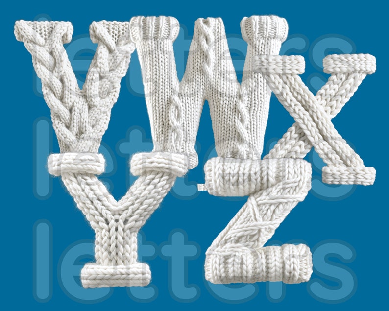 Knitted Alphabet Clipart: White Uppercase Letters (PNG Digital Download ...