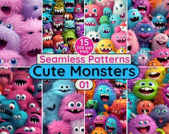 Monster Seamless Pattern: Whimsical PNG Background (Digital Download
