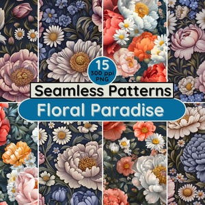 Paradis floral motifs sans couture pivoines marguerites chrysanthèmes botanique fleurs sauvages impression jardin scrapbooking journal indésirable papier arrière-plans