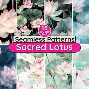 Flower Power 06 Heilige lotus etherische aquarel pastelroze en groen Naadloze patronen natuur bloemen botanische achtergrond Textielstof