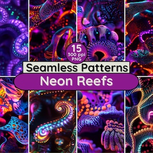 Neon Reefs Coralli Magici Subacquei Motivi Senza Soluzione di Continuità Arte Astratta Psichedelica Sfondo Scrapbook Tessuto Tessuto Sfondi Pagine Diario