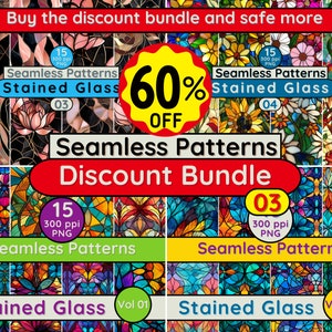 Stained Glass Flowers Seamless Patterns: Spring Digital Paper (PNG) - Etsy