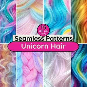 Cheveux de licorne, motifs sans couture, arc-en-ciel magique, textures numériques pour scrapbooking, travaux manuels, impression sur tissu et arrière-plans baby shower, chambre d'enfant