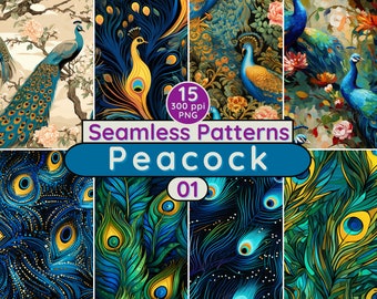 Peacock Seamless Pattern: PNG Digital Paper (Instant Download)