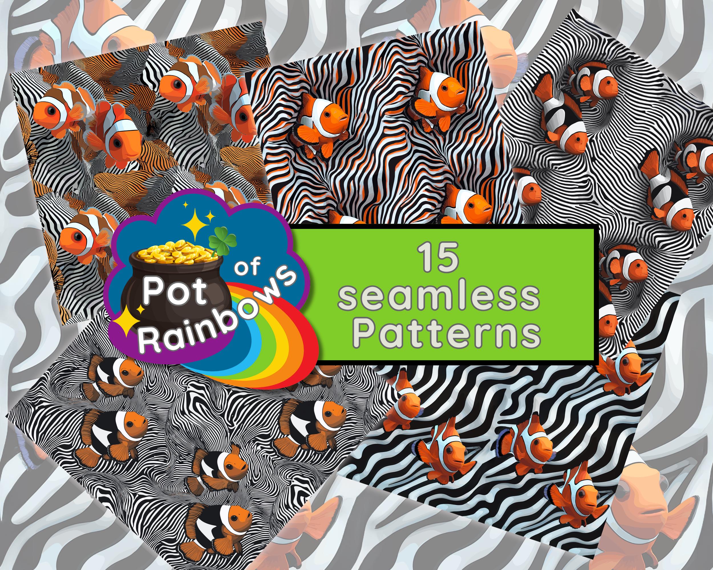Clownfish Seamless Pattern: Ocean Fish Backgrounds (PNG & SVG) - Etsy
